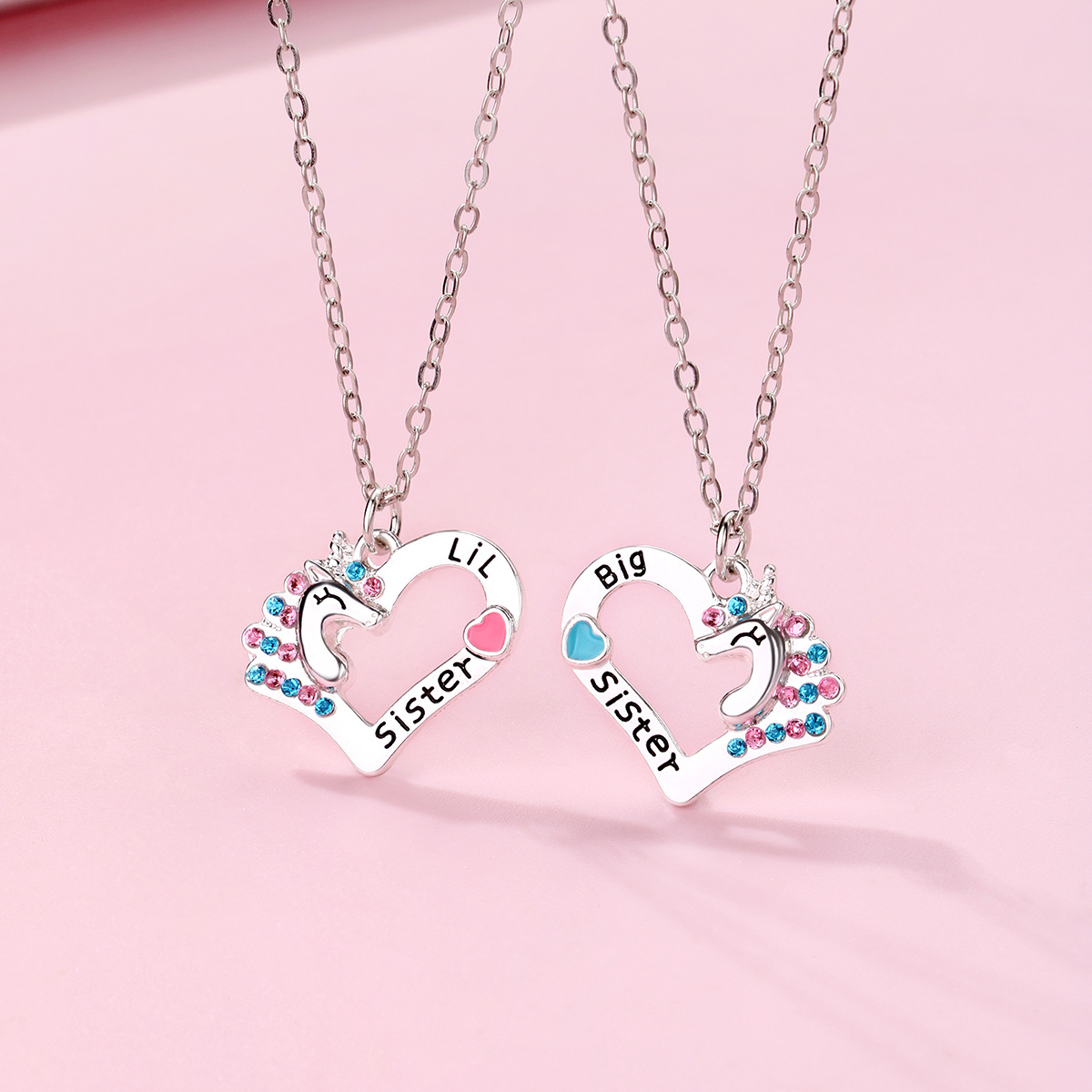 Cute Letter Heart Shape Alloy Inlay Rhinestones Kid'S Pendant Necklace display picture 1