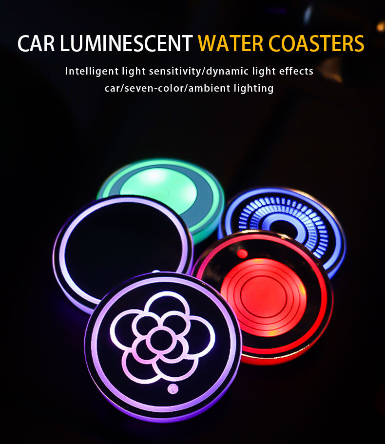 Car Led Luminous Water Coaster, Colorful Water Coaster, Car Atmosphere Light, Solar USB Charging, Anti-Slip Coaster