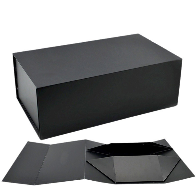 Caja plegable de una pieza transfronteriza caja de regalo de mano de vacaciones de bronceado negro con tapa magnética plegable caja vacía con logotipo impreso