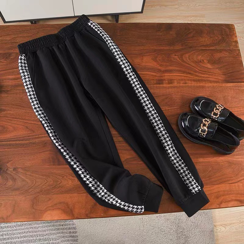 Vêtements pour femmes rétro pied-de-poule couture col rond lâche tricoté mode pantalon de sport décontracté costume deux pièces pour femmes_voghion.com