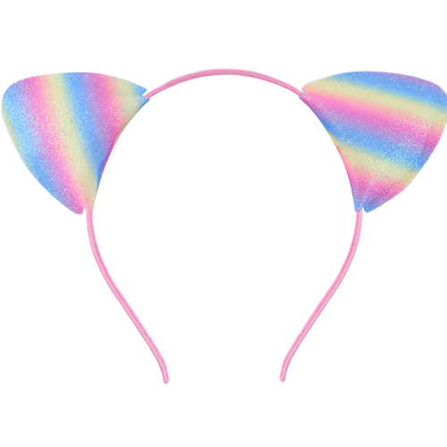 Women's Colorful Cat Ear Headband Children's Cartoon Small Fresh Animal Ear Hairpin Onion Powder Glitter Headband Accessories