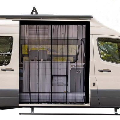 Business Vehicle Mvp Middle Door Curtain with Strong Magnetic Attachment, Mosquito-Proof Door Curtain for Rv, Sunshade and Breathable Door Curtain for Camping Vehicle (Car curtains) - black-secondary-center-door-115x143cm