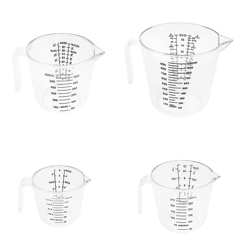 Herramientas para hornear de plástico transparente taza de medición PS taza de medición barril 150/300/600/1000ml Escala de cocina taza