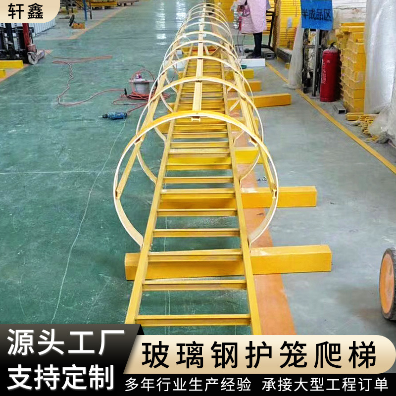玻璃钢爬梯护笼施工外墙登高检修玻璃钢直梯厂家批发楼顶安全梯子