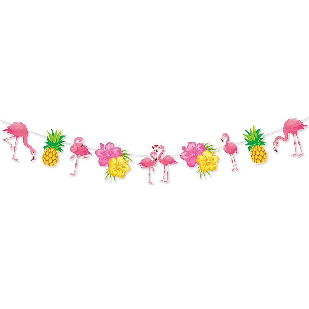 Fábrica al por mayor decoración del partido Hawaiano flamenco piña tirar bandera Feliz cumpleaños tirar flor tirar bandera
