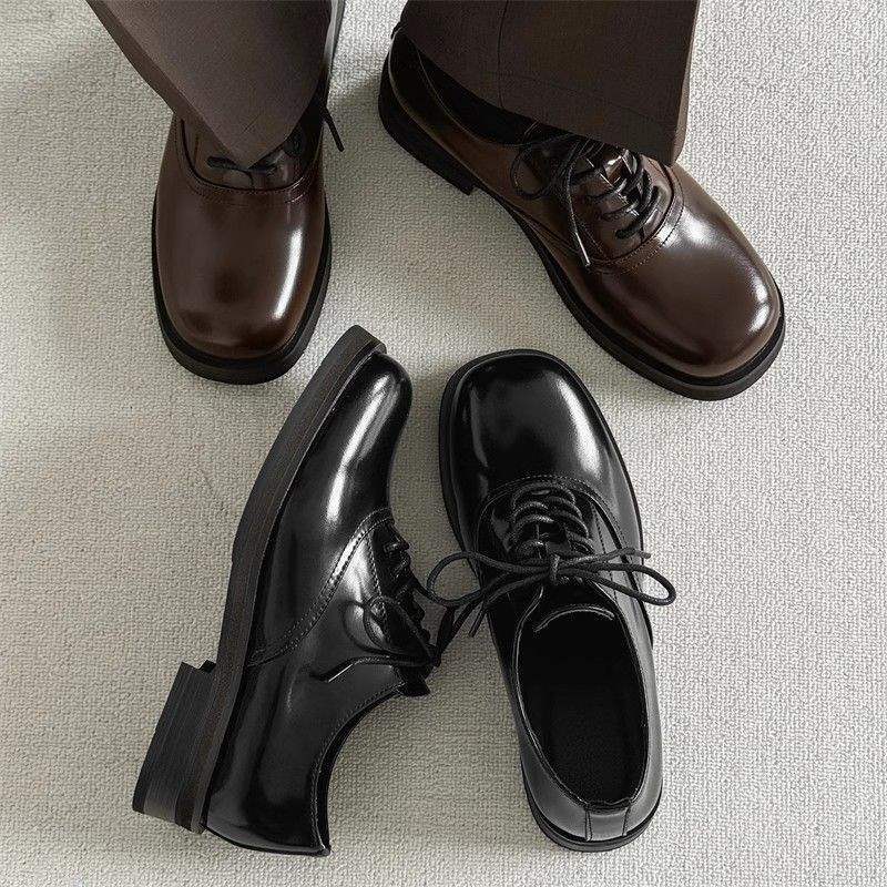 ShoeVault Square Toe Derby Leather Shoes For Men And Women, Business Formal Wear, Height Increasing, Wedding Brown Groom Style_voghion.com