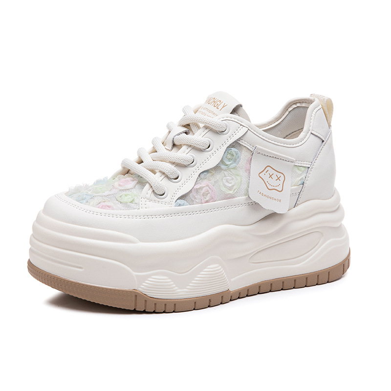 Trendy Dad For 8CM Small Size 2025 Summer New Breathable Embroidered White Shoes Women Height Increasing Sneakers_voghion.com