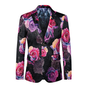 Men&apos;s casual suit dress Korean version handsome and sexy suit cross-border large rose print single suit jacket for men