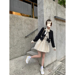 法式富家千金套装小香风外套蓬蓬连衣裙子高级感小洋装两件套春秋
