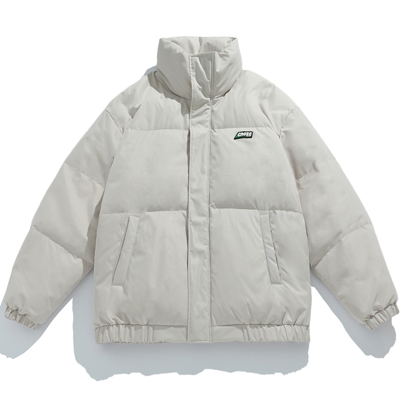 Chaqueta acolchada estilo coreano y japonés para hombre, invierno 2024, nueva, estilo panadero, versátil, moderna, con cuello alto, estampada, de algodón.