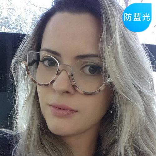 Half-frame rhinestone vintage plain glasses  European and American cat-eye trendy anti-blue light eyeglass frames ins eyewear frames