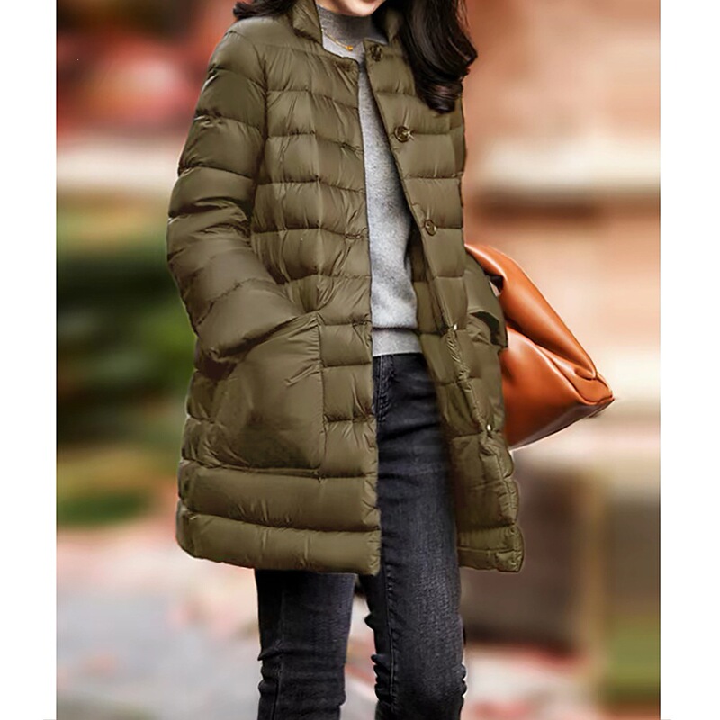 Breaking the bulkiness of down jackets, high-end 95% white goose down lightweight mid-length down jacket, Japanese style women's winter clothing