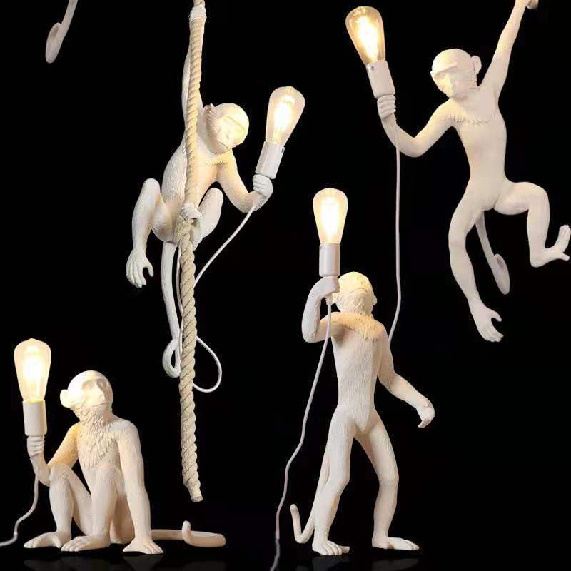 Nordic Resin Monkey Wall Lamp Children's Room Bar Restaurant Corridor Storefront Decorative Lamp Animal Hemp Rope Monkey Chandelier