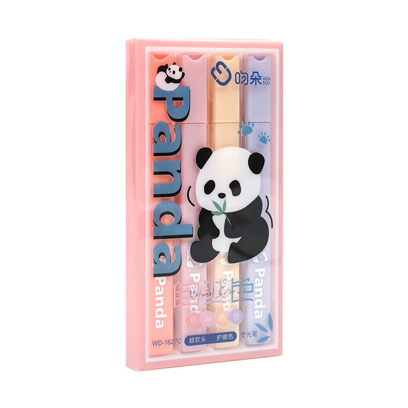 Cute Panda Soft Head Protector de ojos Resaltador de color Pen clave Pen Bolígrafo de color de la cuenta de mano de la escuela primaria Caja al por mayor