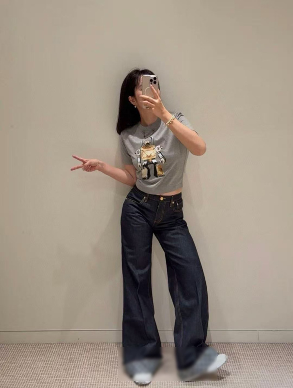深圳南油高端女装2025年春夏LOU*新款长裤经典logo印花底牛仔裤女|undefined
