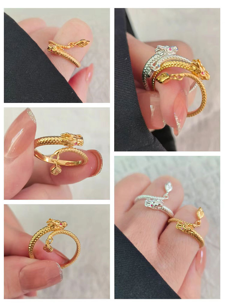 Wholesale IG Style Dragon Copper Plating Inlay Zircon Charm Rings Open Rings display picture 9