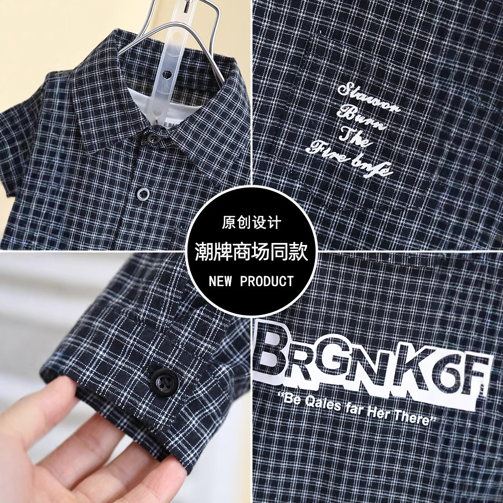 7792 Camisa a cuadros de primavera para niños 2025 Nuevo estilo de primavera y otoño para niños Camisa de manga larga de estilo occidental para niños pequeños