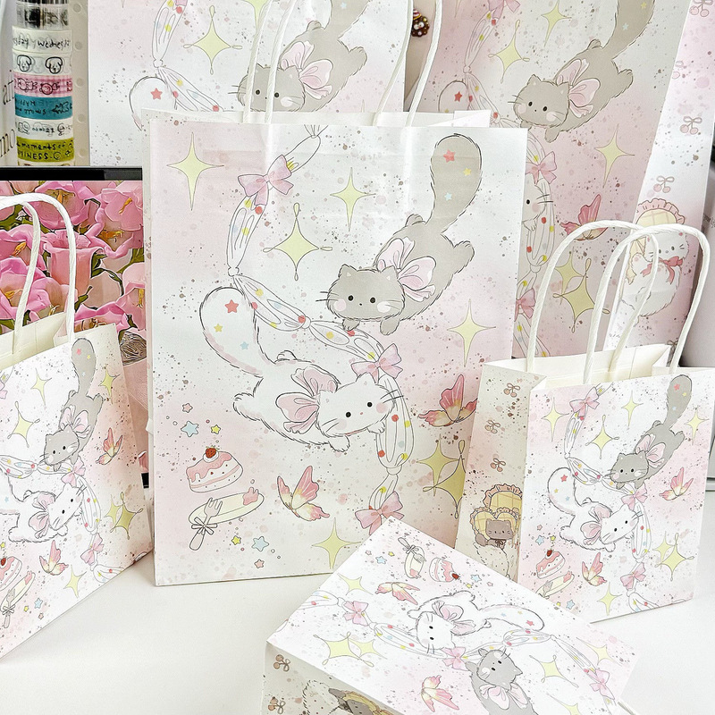 リボン蝶ネクタイ猫ポータブルギフトバッグかわいいイン高価値耐久性のある牛革バッグ親友の誕生日バッグ|undefined