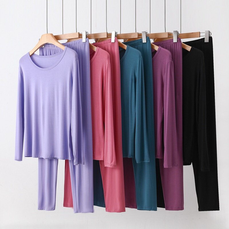 Modal round neck trousers warm autumn clothes spring and autumn thin inner wear skin-friendly solid color simple women's suit