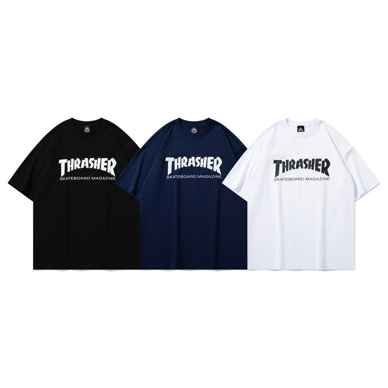 Thrasher Flame Short-Sleeved T-Shirt for Men and Women, American Fashion Brand, Skateboard, Retro, High Street, Summer New Style, Classic Print Thrasher Flame Short-Sleeved T-Shirt for Men and Women, American Fashion Brand, Skateboard, Retro, High Street, Summer New Style, Classic Print