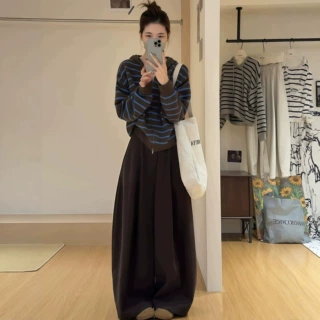 韩系松弛感慵懒风软糯外套阔腿裤两件套装2026早秋新款爆款高级感