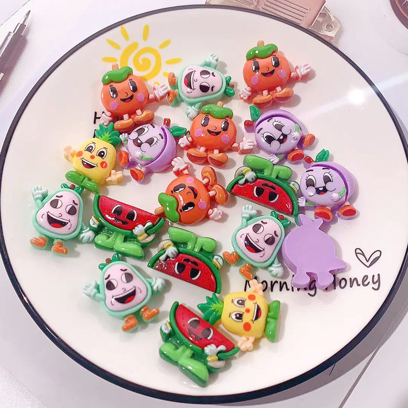 Accesorios de resina de muñeca de fruta de dibujos animados diy crema pegamento para el cabello papelería caja de hebilla de zapatos material colgante de frutas animales