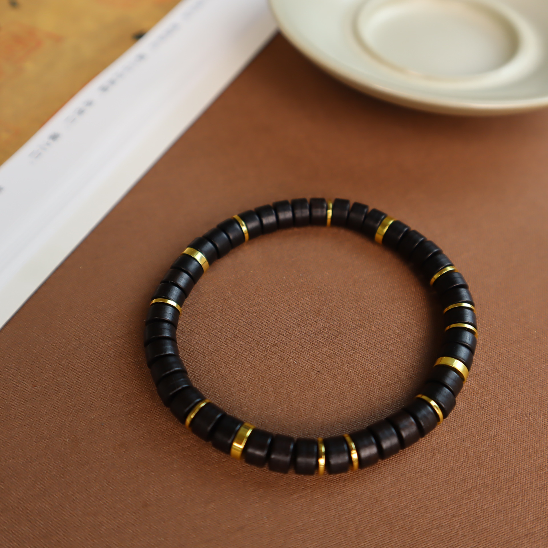 (Wholesale), brass beads ebony, bead bracelet, 7mm