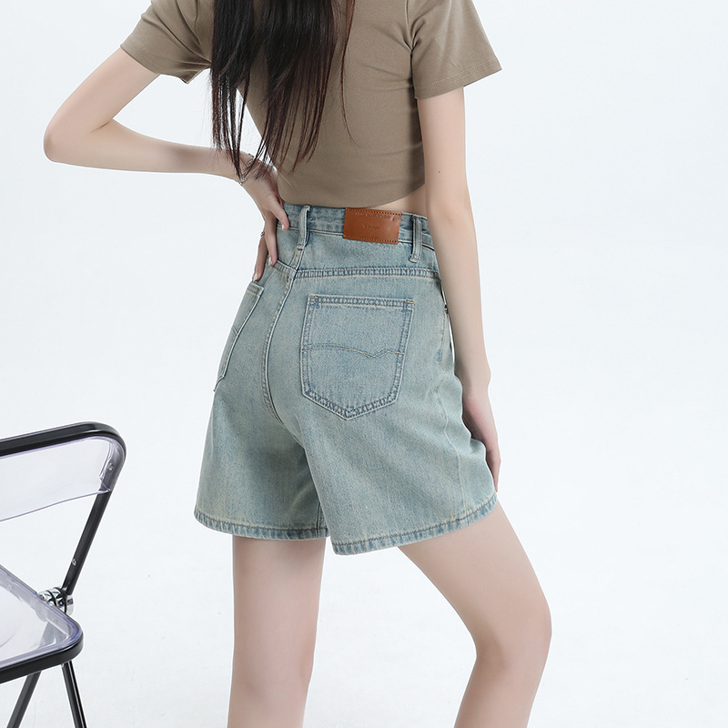 2025 1527# New High Waist Denim Shorts Women's Loose Design Sense Niche Retro Wide 2025 Tide