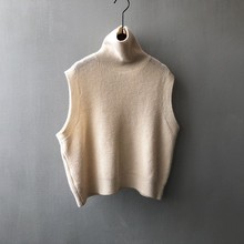 秋冬新款纯色高领无袖毛衣女马甲复古叠穿外搭针织背心坎肩跨境