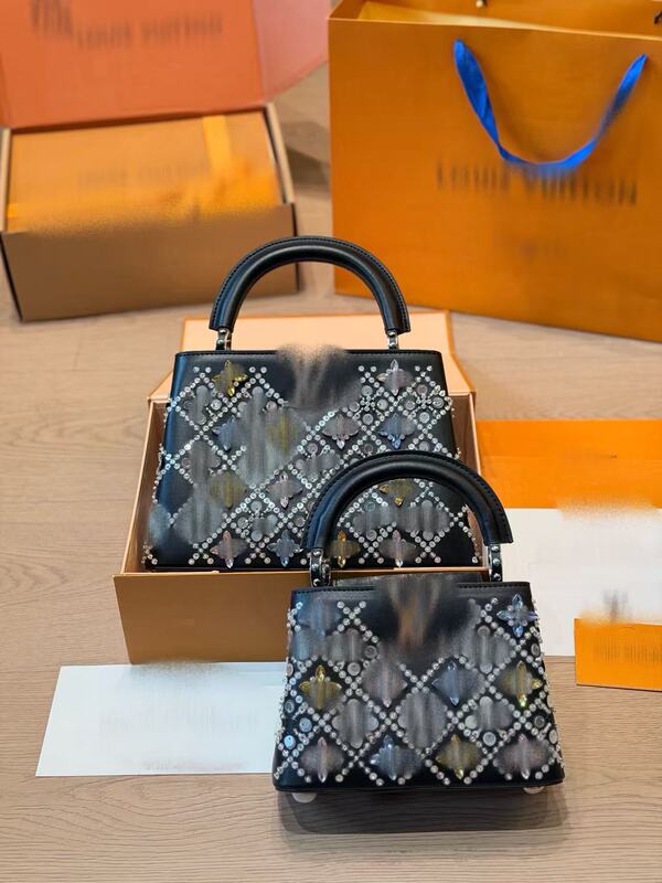 New model full diamond luxury handbag embossed cowhide leather, complete packaging, cross-border wholesale women's bags in stock, L brand