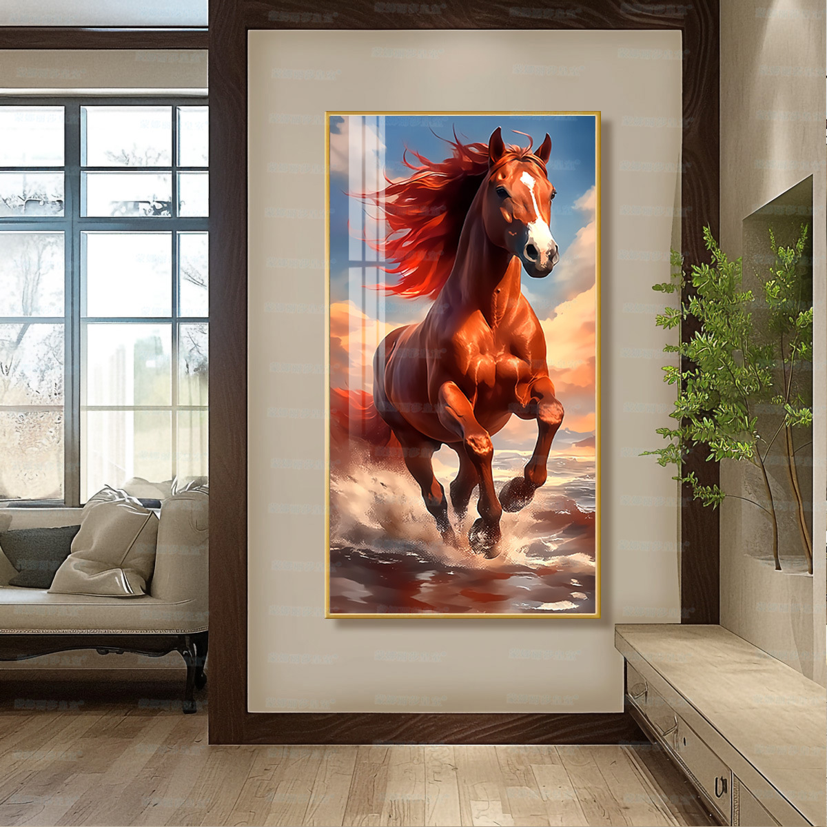 [Algodón importado] Mona Lisa real bordado cruzado un caballo pionero nuevo paisaje chino pintura decorativa línea hecha a mano image 8