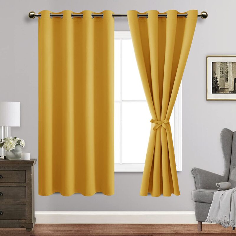Jiuzhen Blackout Curtains with Tiebacks - Thermal Insulation, Light Blocking, and Noise Reduction Grommet Curtains Suitable for Bedrooms and