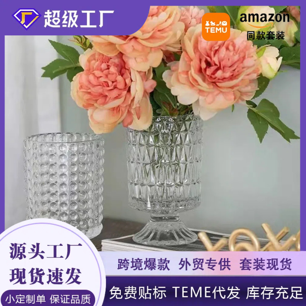 En línea celebridad ins estilo decoración de alta patas de cristal transparente florero al por mayor flores rosa combinación hidropónica florero Nórdico