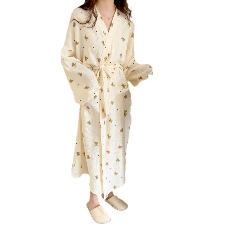 Autumn cartoon pijama, bathrobe, belt, with little bears