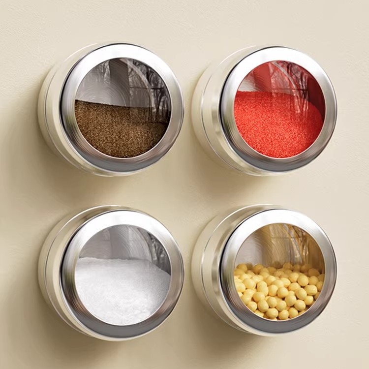 Stainless steel magnetic wall -absorbing tank kitchen spices transparent storage box seasoning box condiment can barbecue cans