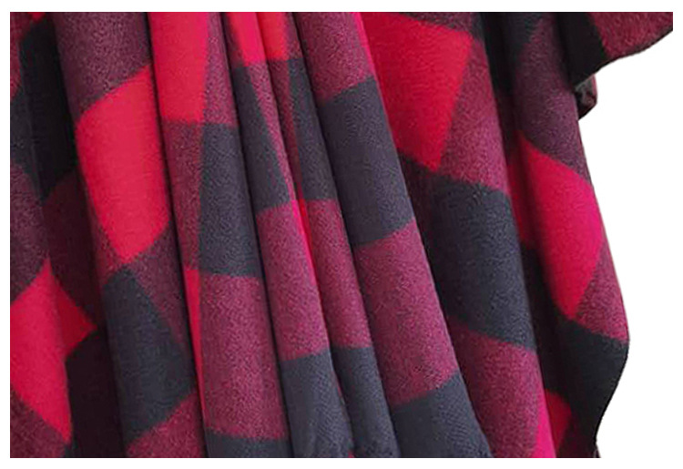 Unisex Autumn/Winter women's split cape thickened plaid bristle fringe cape_viptrois.com