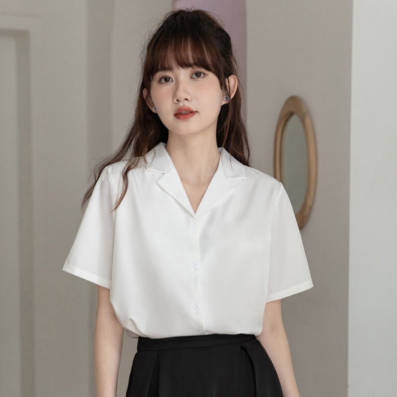 Summer Loose Short-Sleeved White Shirt for Women, Niche Retro French-Style Shirt, Versatile Japanese-Style Student Top Summer Loose Short-Sleeved White Shirt for Women, Niche Retro French-Style Shirt, Versatile Japanese-Style Student Top