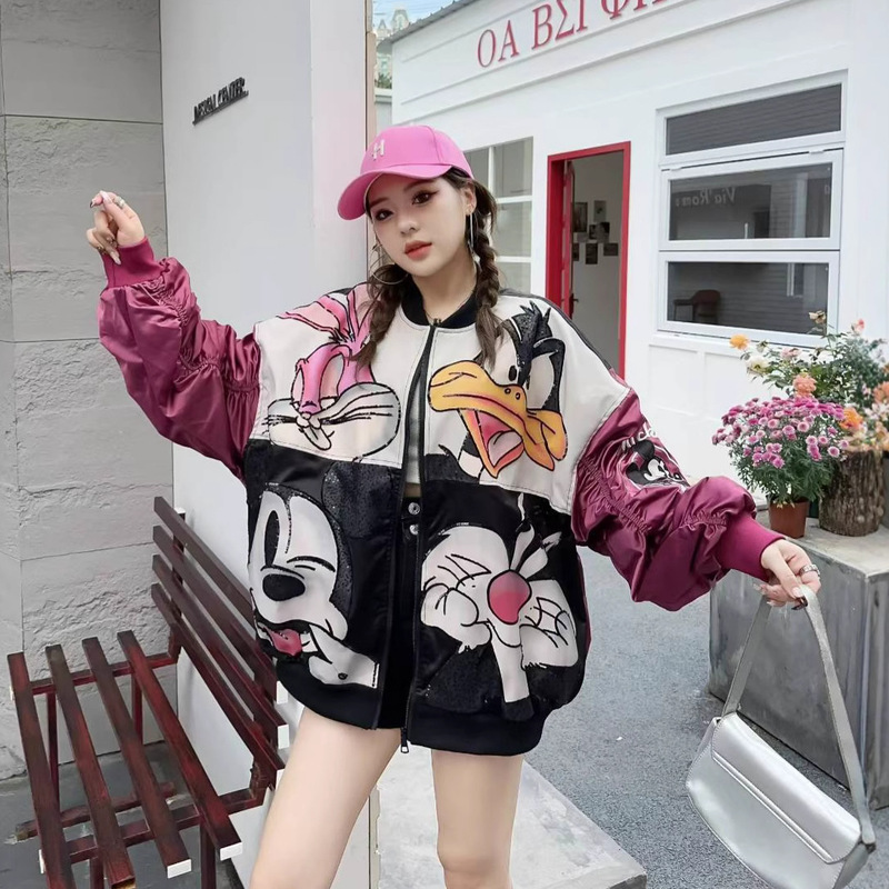 Thai Trendy Brand 2025 Spring New American Retro Cartoon Sequin Embroidery Loose Jacket Top Women's Jacket Thai Trendy Brand 2025 Spring New American Retro Cartoon Sequin Embroidery Loose Jacket Top Women's Jacket