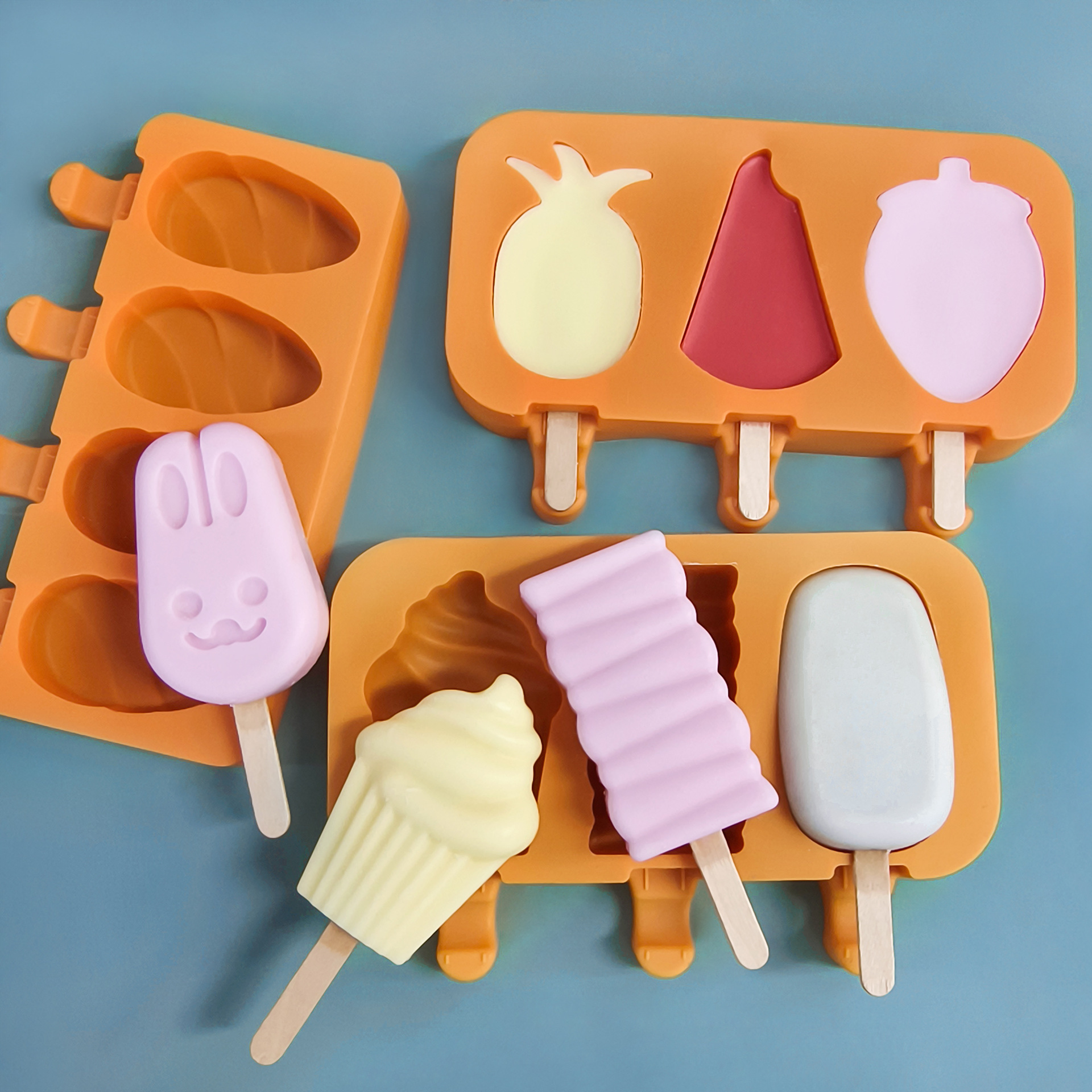 Molde de helado casero helado pudín elíptico helado viejo helado molde de helado con palo y cubierta en stock