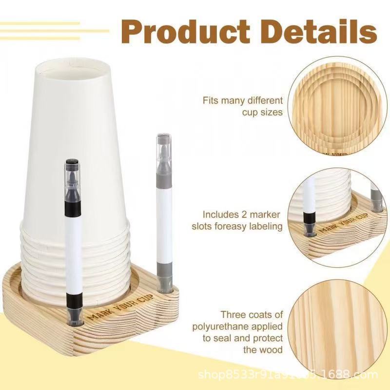 木製キッチンバーペーパーカップホルダーオーガナイザー木製カップホルダーラベルスロット付きパーティーカップホルダーウォーターカップベース|undefined