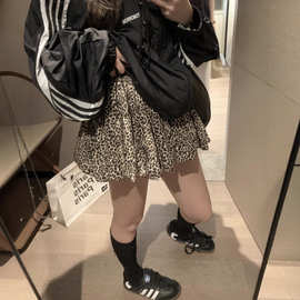 小众设计感时髦洋气豹纹花苞短裙女夏季高腰显瘦显腿长A字半身裙