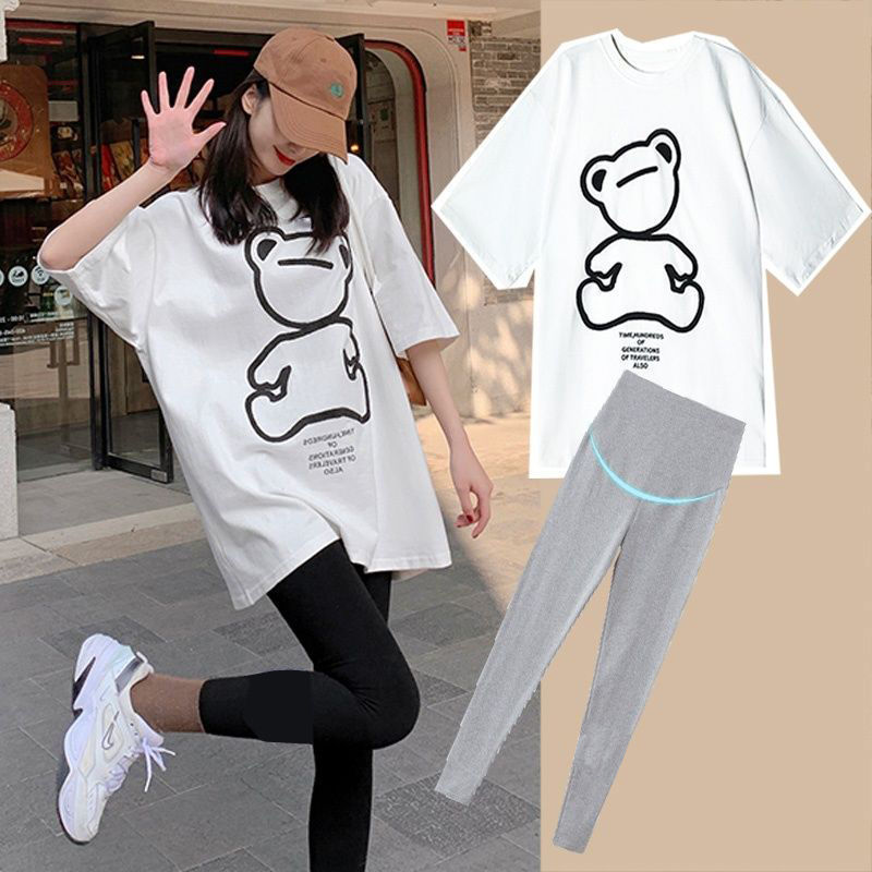 Pure Cotton Maternity Internet Popular suit Summer Women's Top Sports Out Summer Thin plus size for Small Women in Early Pregnancy