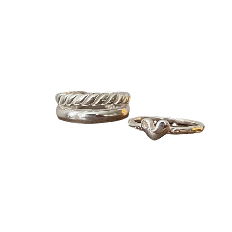 Bague torsadée en pâte frite à double couche de haut niveau en argent sterling pour fille super cool au design de niche coréen_voghion.com