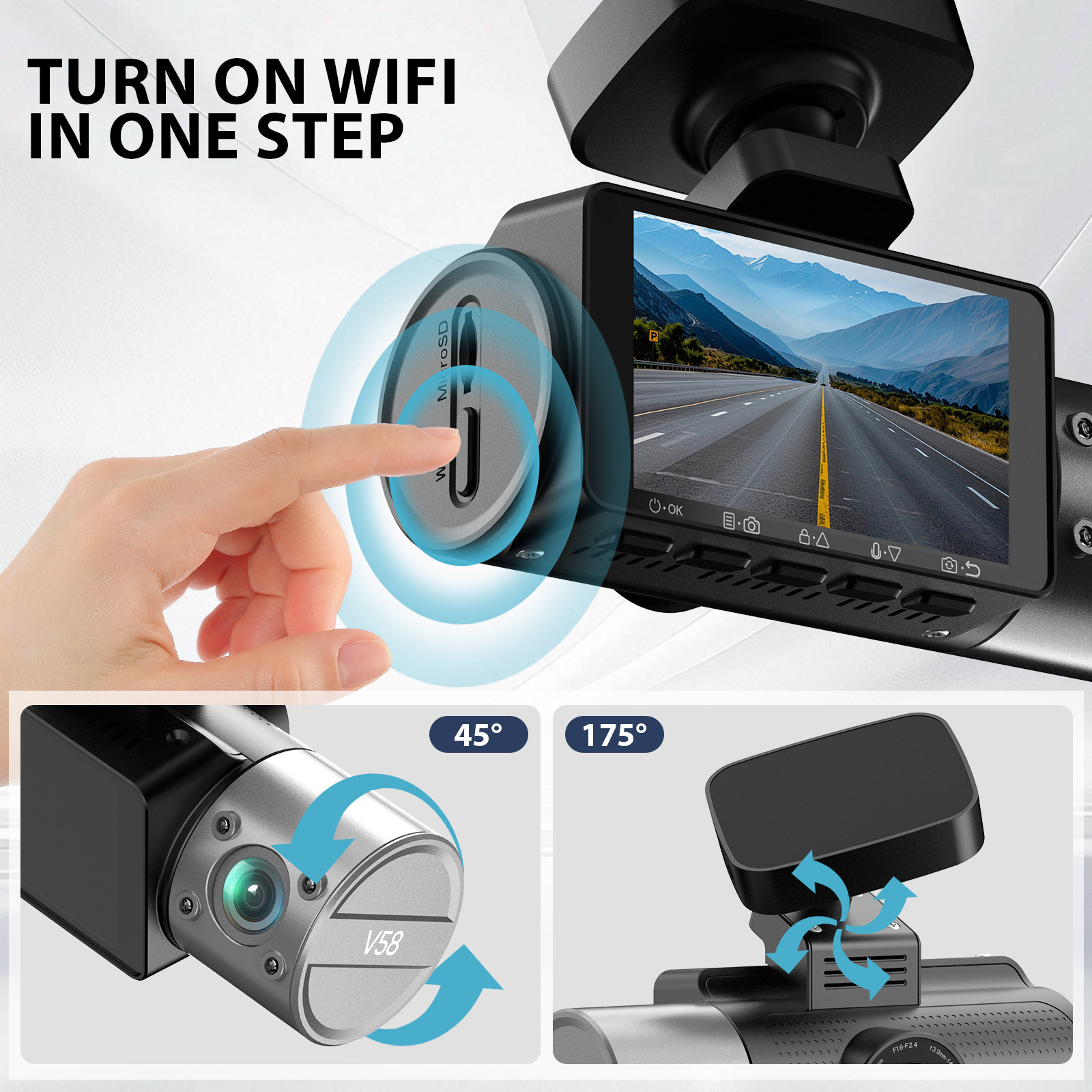 4K+1080P+1080P 3-Lens Dash Cam with Front, Rear, and Interior Cameras, Built-In Gps, High-Definition Night Vision