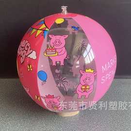 工厂定制透明充气沙滩球六瓣动物沙滩球猪猪网红戏水儿童玩具球