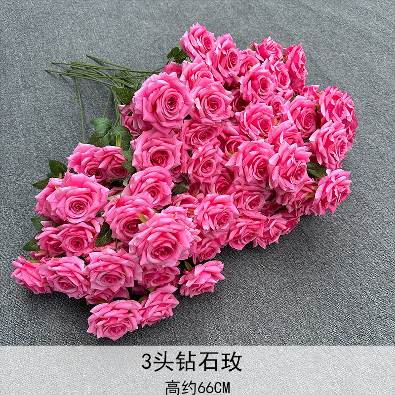 Rosa roja cascada flor artificial pared Punch-en apoyos boda arreglo de flores decoración del hogar 3 diamante rosas