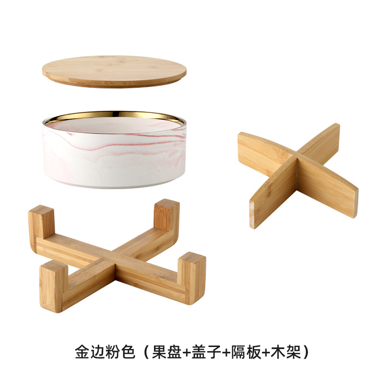 Caja de caramelo de roble de madera hogar sala de estar mesa de café plato de fruta seca de cerámica con tapa Internet Celebrity Snack plato de fruta