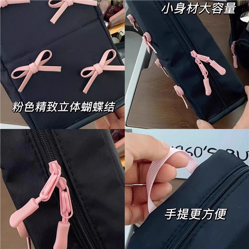 便携式大容量化妆包蝴蝶结立式化妆刷包护肤品收纳包磁吸手提包|undefined