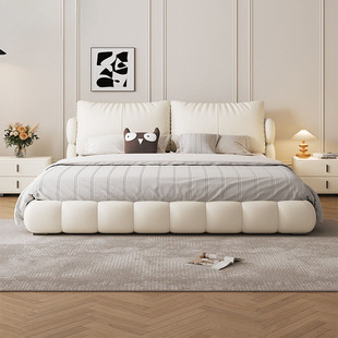 Minimalist Cream Style Bedroom Wash-Free Italian Soft Bed Light Luxury Modern Bedside Leather Art Double Master Bedroom Internet Celebrity Wedding Bed