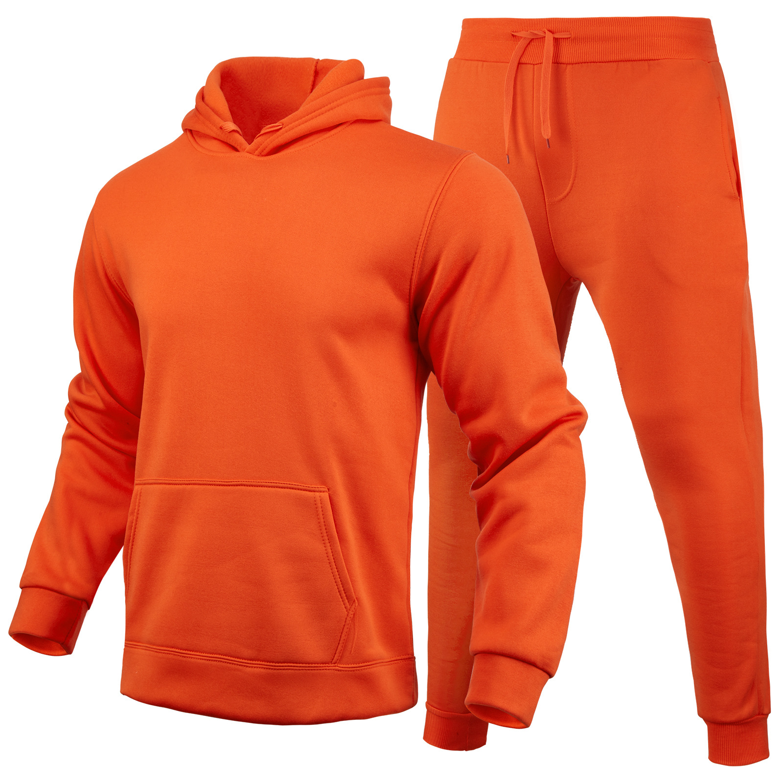 2024 autumn/winter men's women's casual European size blank solid color with fleece loose fitting hoodie and pants_voghion.com